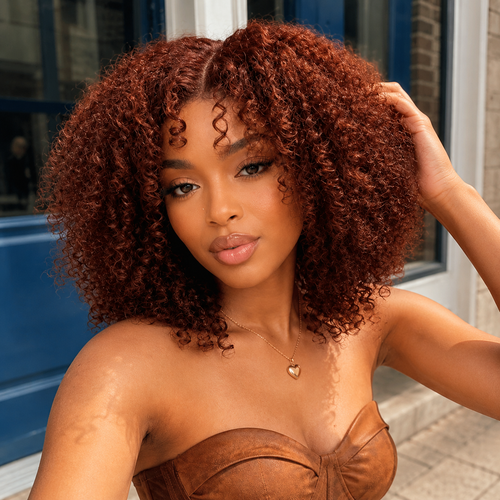TRESS NOBLE Brown Jerry Curly Wig, 7x5 Lace Closure Glueless, Glam‑Ready Statement Curls, Eye‑Catching Color for Night Out
