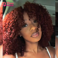 TRESS NOBLE Fluffy Big Curl Human Hair Half Wig | Auburn Red Brown InvisiFit Strap Wear & Go Glueless