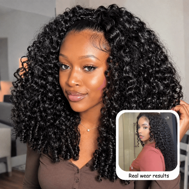 TRESS NOBLE Burmese Curly Human Hair Half Wig | InvisiFit Strap Wear & Go Glueless for Beginners