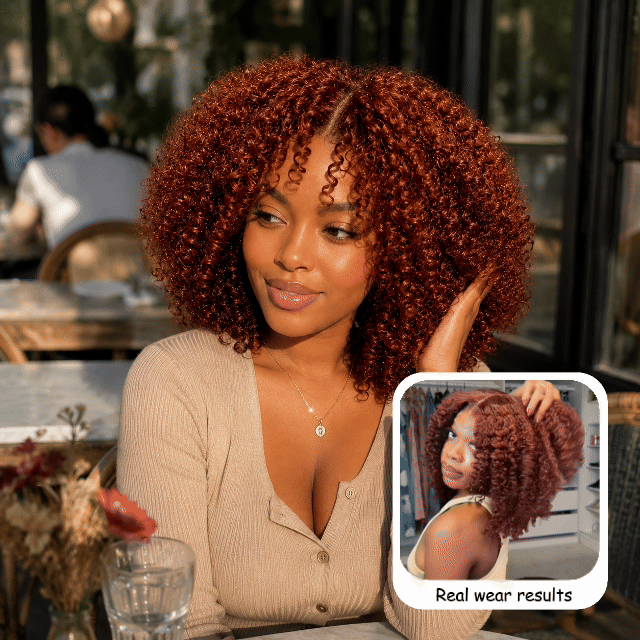 TRESS NOBLE Brown Jerry Curly Wig, 7x5 Lace Closure Glueless, Glam‑Ready Statement Curls, Eye‑Catching Color for Night Out