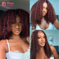 TRESS NOBLE Fluffy Big Curl Human Hair Half Wig | Auburn Red Brown InvisiFit Strap Wear & Go Glueless