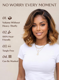 TRESS NOBLE Glueless Lace Human Hair Wavy Bob Drawstring Wig