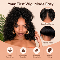 TRESS NOBLE Coily Curly Half Wig Seamless Kinky Curly Flip‑Over Wig