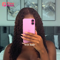TRESS NOBLE Fluffy Big Curl Human Hair Half Wig | Auburn Red Brown InvisiFit Strap Wear & Go Glueless
