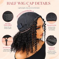 TRESS NOBLE Burmese Curly Human Hair Half Wig | InvisiFit Strap Wear & Go Glueless for Beginners